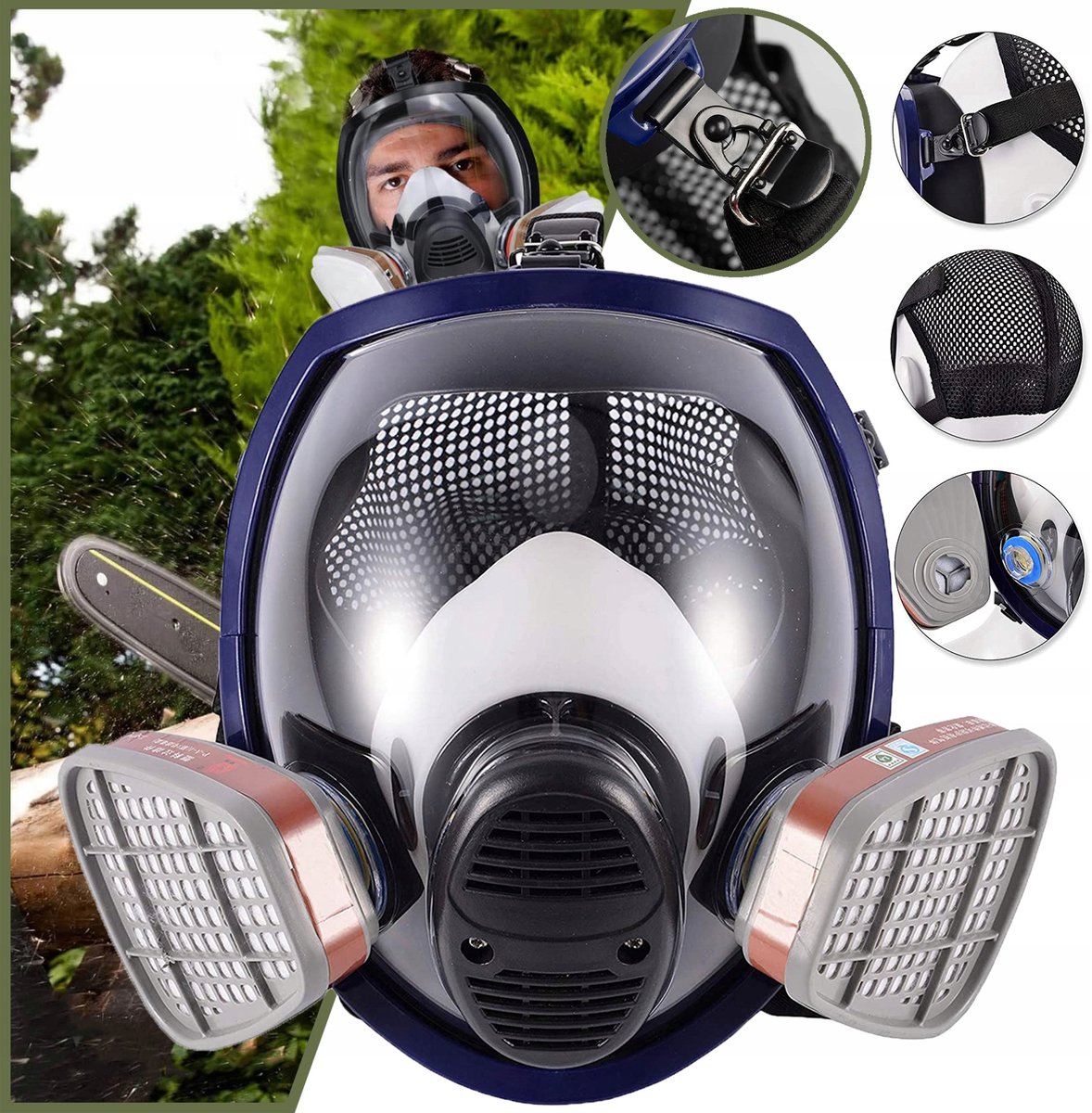 Merkloos Herbruikbaar Volledig Gezichtsmasker - Stof- en Gasbescherming met Filters