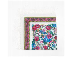 Folkloristische sjaal met bloemen bedrukt in het Frans - wit/multicolor