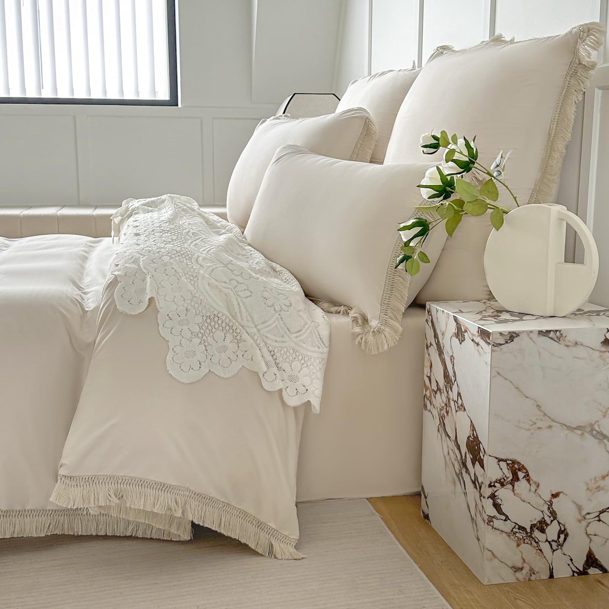 Unyqoos Stijlvolle beige beddengoedset met boho-design voor tweepersoonsbed