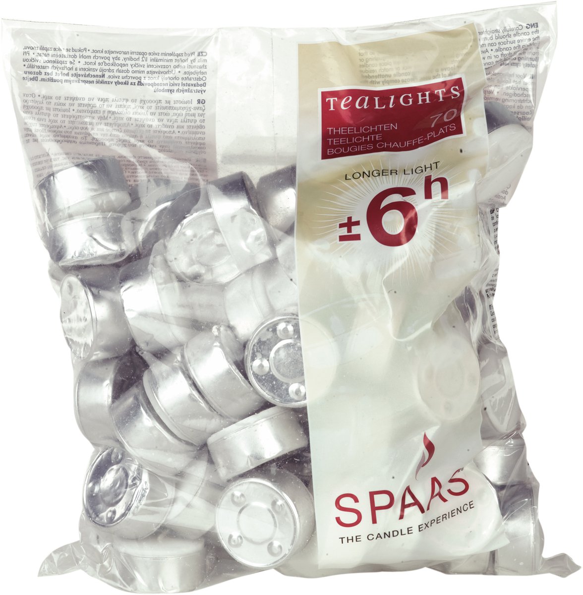 SPAAS Theelichtjes - 6 branduren - set van 70 stuks Wit