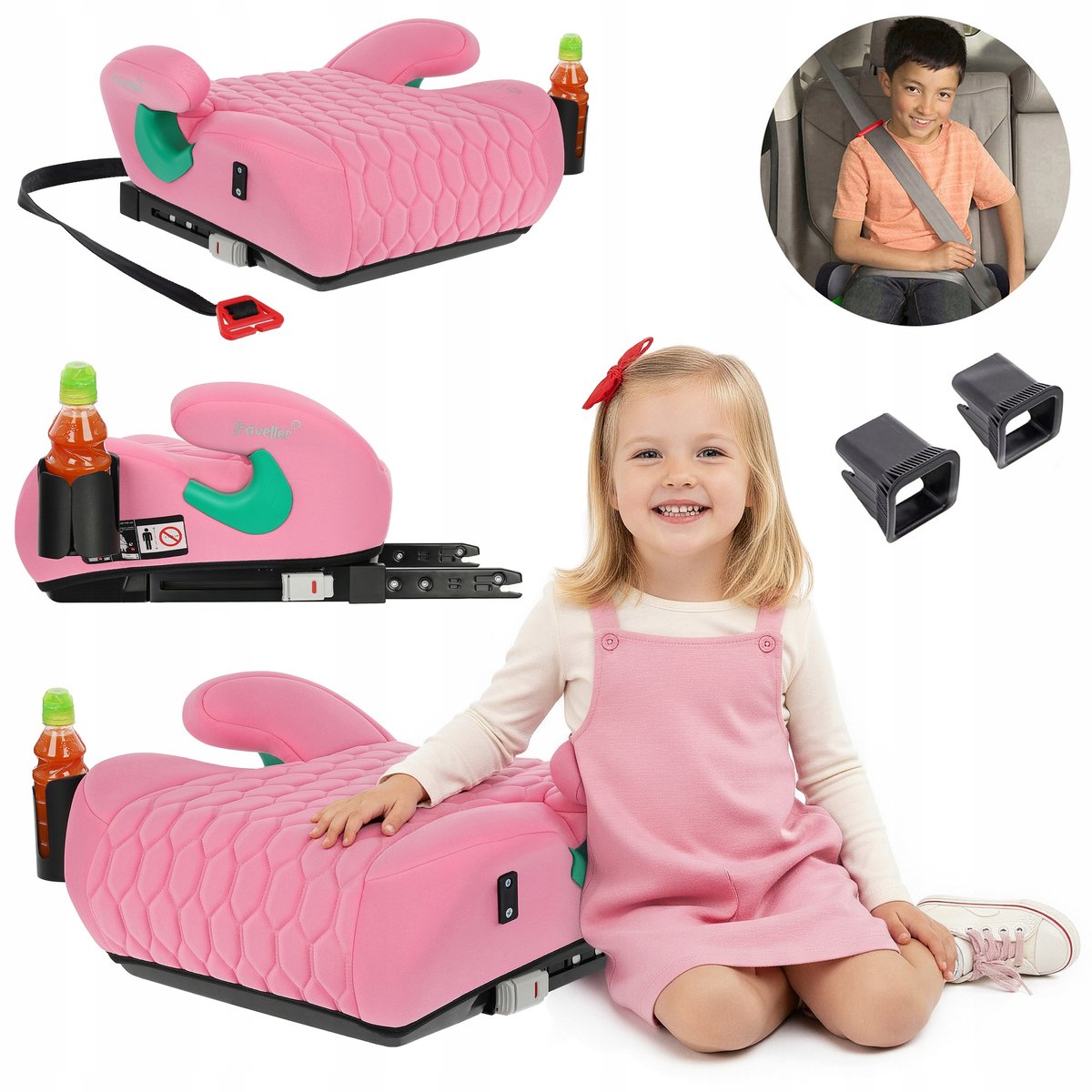 Kinder autostoelverhoger roze ISOFIX R129 125-150 cm
