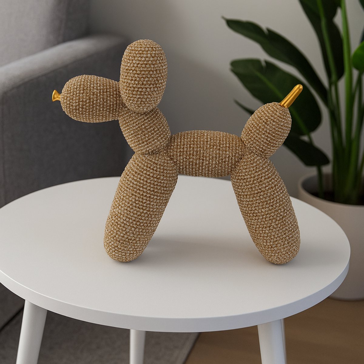 Luxe Decoratiebeeld Poedel Ballonhond – decoratie hond - Goud Glitter – 17,5 cm – Modern Design