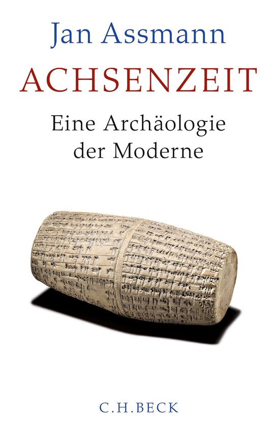 Boek "Achsenzeit" met een afbeelding van een cilinder met spijkerschrift.