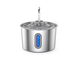Drinkfontein Hond & Kat – 2.2 L – RVS – Waterfontein met LED Waterniveau Venster – Zilver