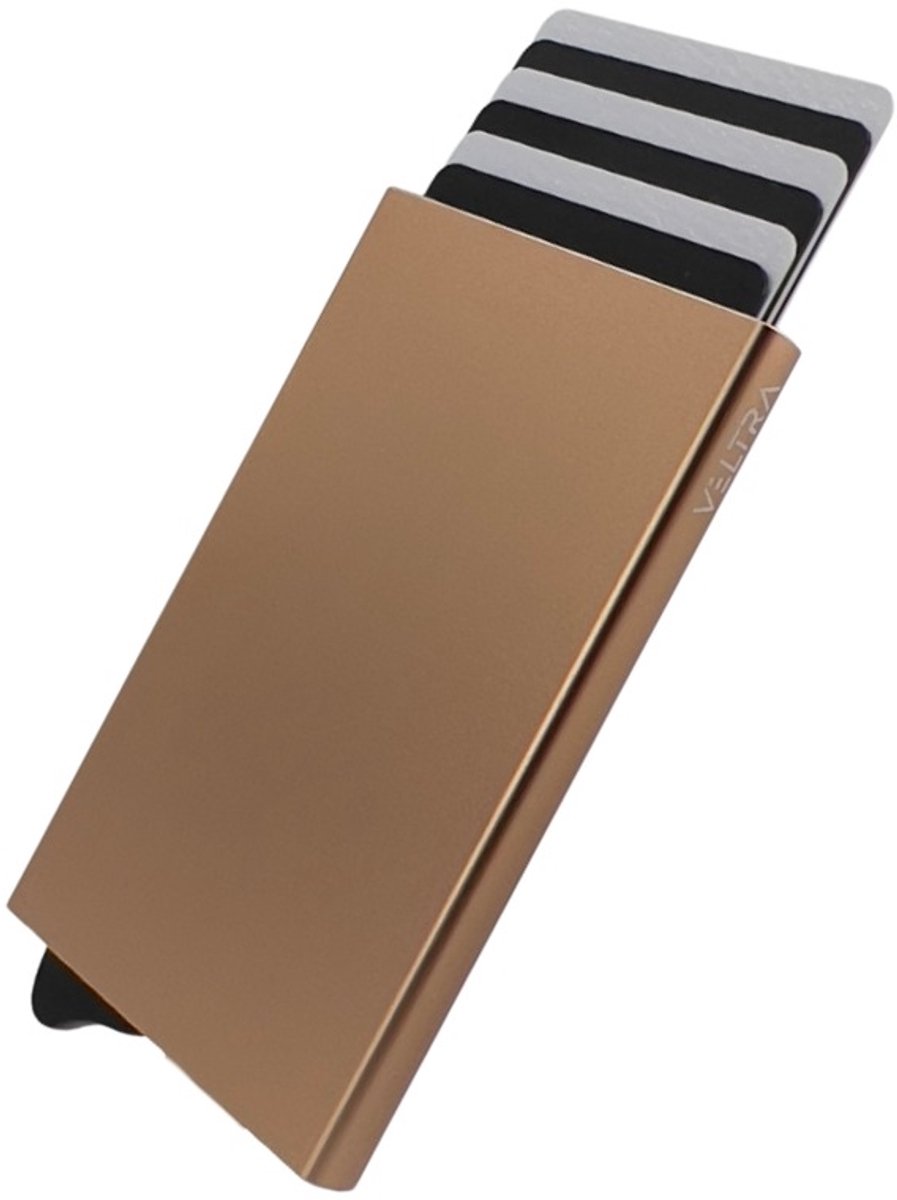 Veltra Wallet - Pasjeshouder - Kaarthouder - Uitschuifbaar - Goud - Mannen & Vrouwen - RFID bescherming - Aluminium - 1 tot 7 pasjes - Minimalistisch