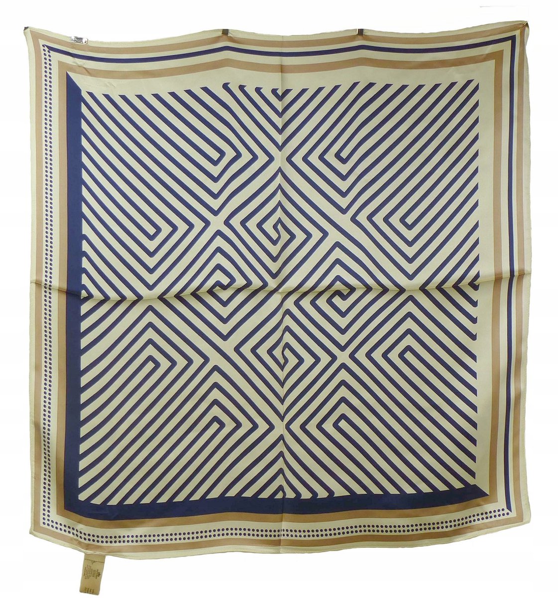 Wittchen Zijden Sjaal - Blauw Labyrint met Cacao Rand - 66x66cm
