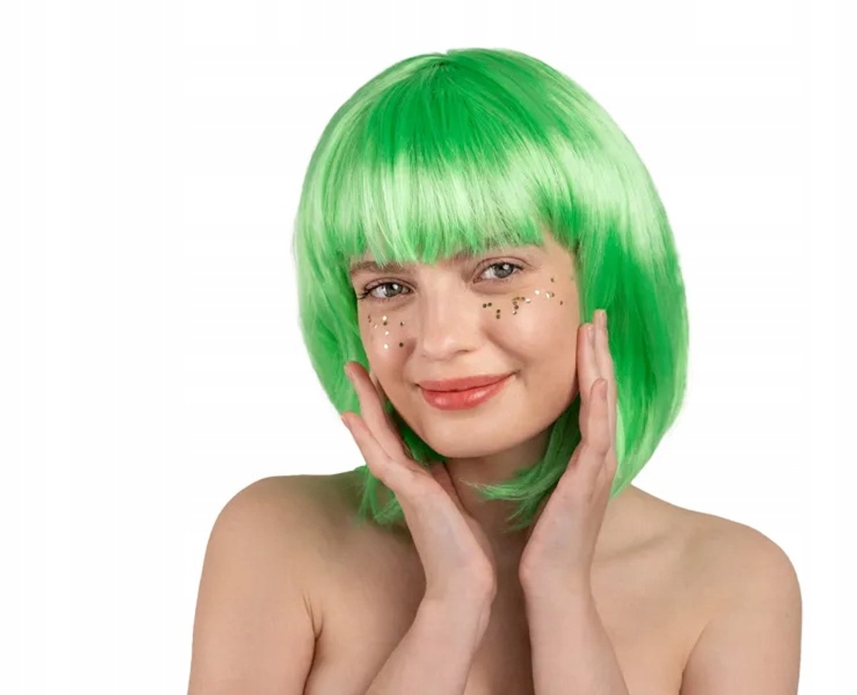 Neon Groene Cleopatra Pruik - Schouderlang Haar