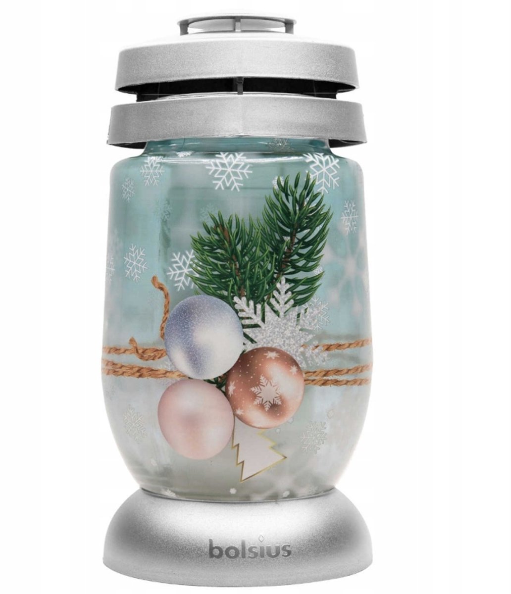 Bolsius Kerst Znicz Paraffine Wit met Kerstballen - 22.4cm, 36u Brandduur
