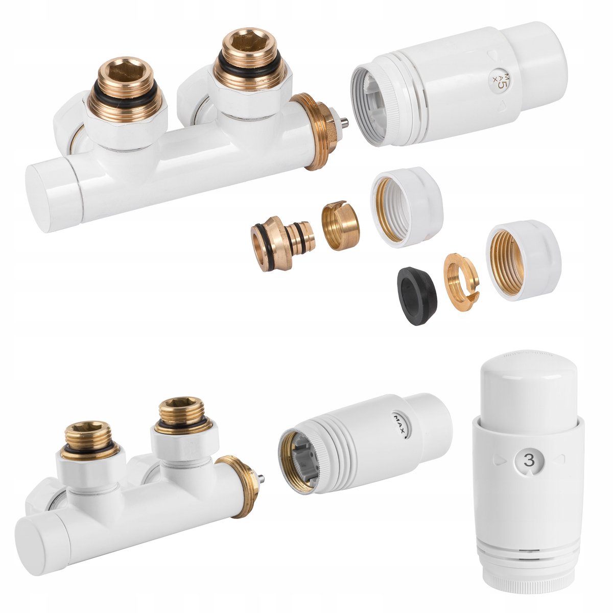 Invena Duplex Thermostatische Radiatorafsluiter Set Wit