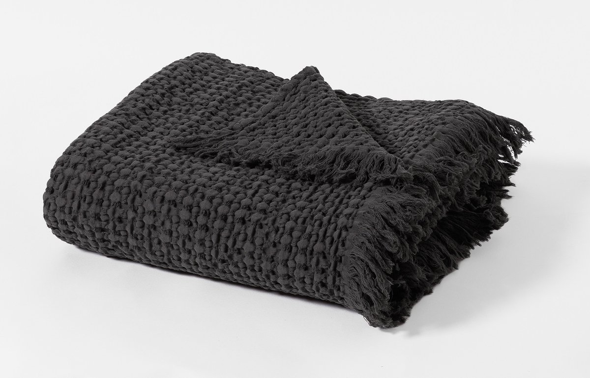 Zwarte katoenen sprei 125x200cm met franjes