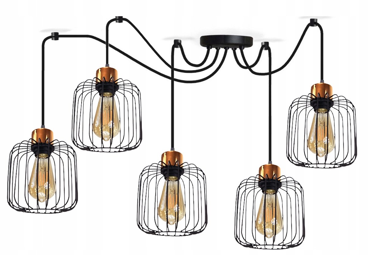Hanglamp Spider Ring 5 Zwart Mat Koper E27 Plafond