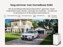 HomeBase S380: man met hond wordt herkend als dier en persoon; witte auto wordt herkend als voertuig.