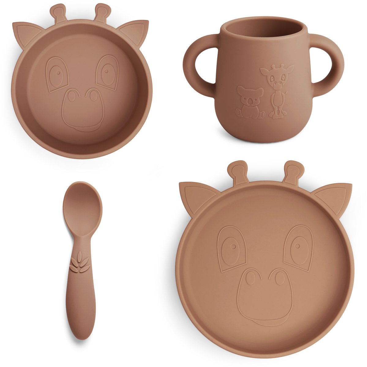 Siliconen eetsetje 4-delig Lykke giraf - Chocolate Malt