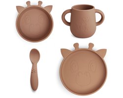 Siliconen eetsetje 4-delig Lykke giraf - Chocolate Malt