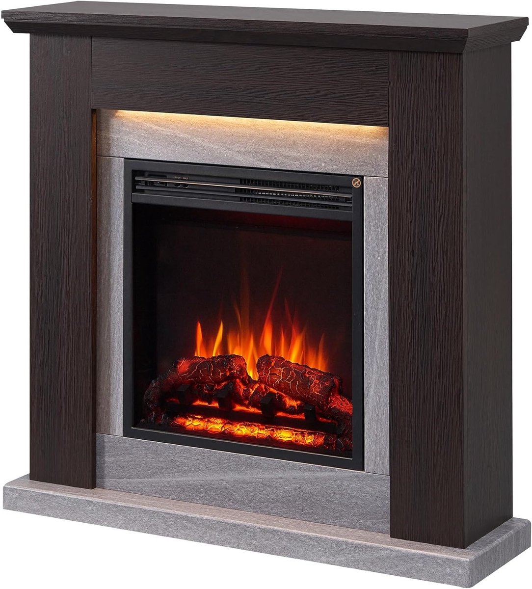 Elektrische Open Haard met Verwarming 2000W – TasalFurniture Pandora Luxe – Vrijstaande Elektrische Sfeerhaard met Realistisch 3D Vlam Effect, LED Verlichting, Afstandsbediening, Timer & Veiligheidsuitschakeling – Moderne Donkerbruine Elektrische Haa