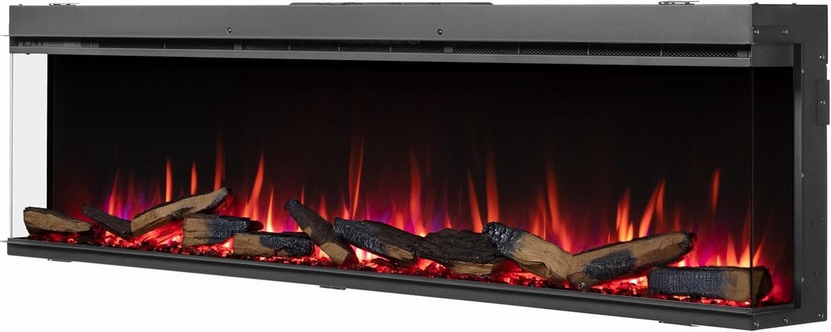 Elektrische Inbouwhaard TasalFurniture Athena 72" - 2000W Verwarming - Realistisch 3D Vlam Effect LED Haard - Wandmontage - Programmeerbare Afstandsbediening, Thermostaat & Timer - Modern Zwart