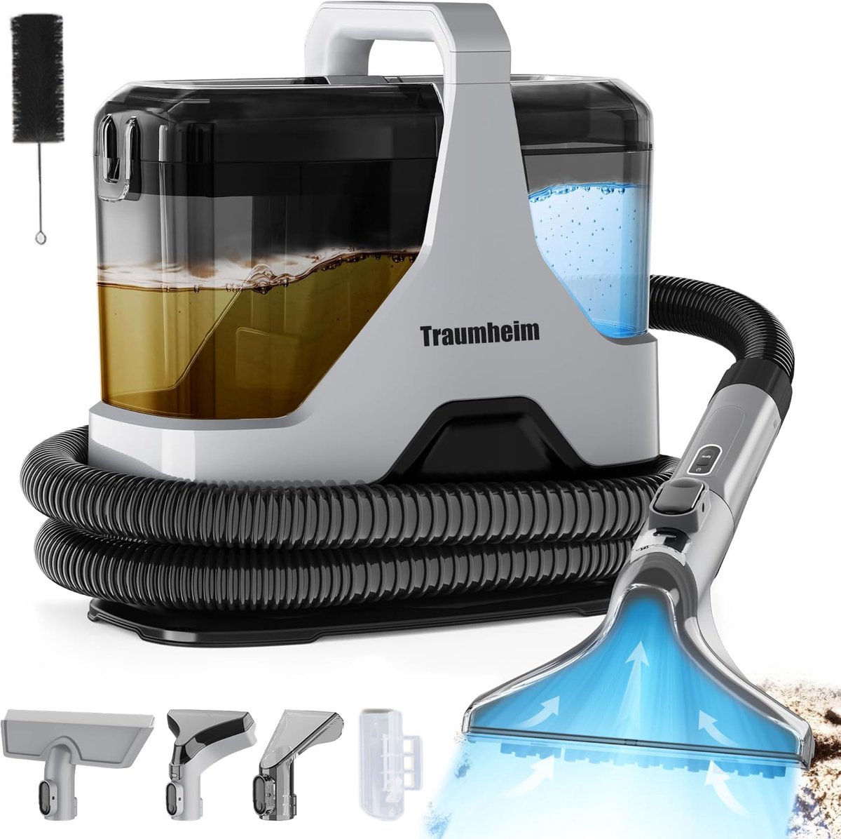 Vlekkenreiniger 600W – 16KPA Krachtige Tapijtreiniger & Bankreiniger – Meubelreiniger – Matrasreiniger – Zetelreiniger – Reinigingsmachine voor Tapijt, Bank & Auto – 2 Watertanks