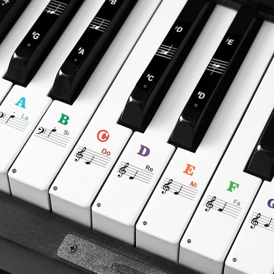 Foto: Finesse piano stickers herbruikbaar zonder lijmresten 32 37 49 54 61 88 witte zwarte toetsen toetsenwijzer
