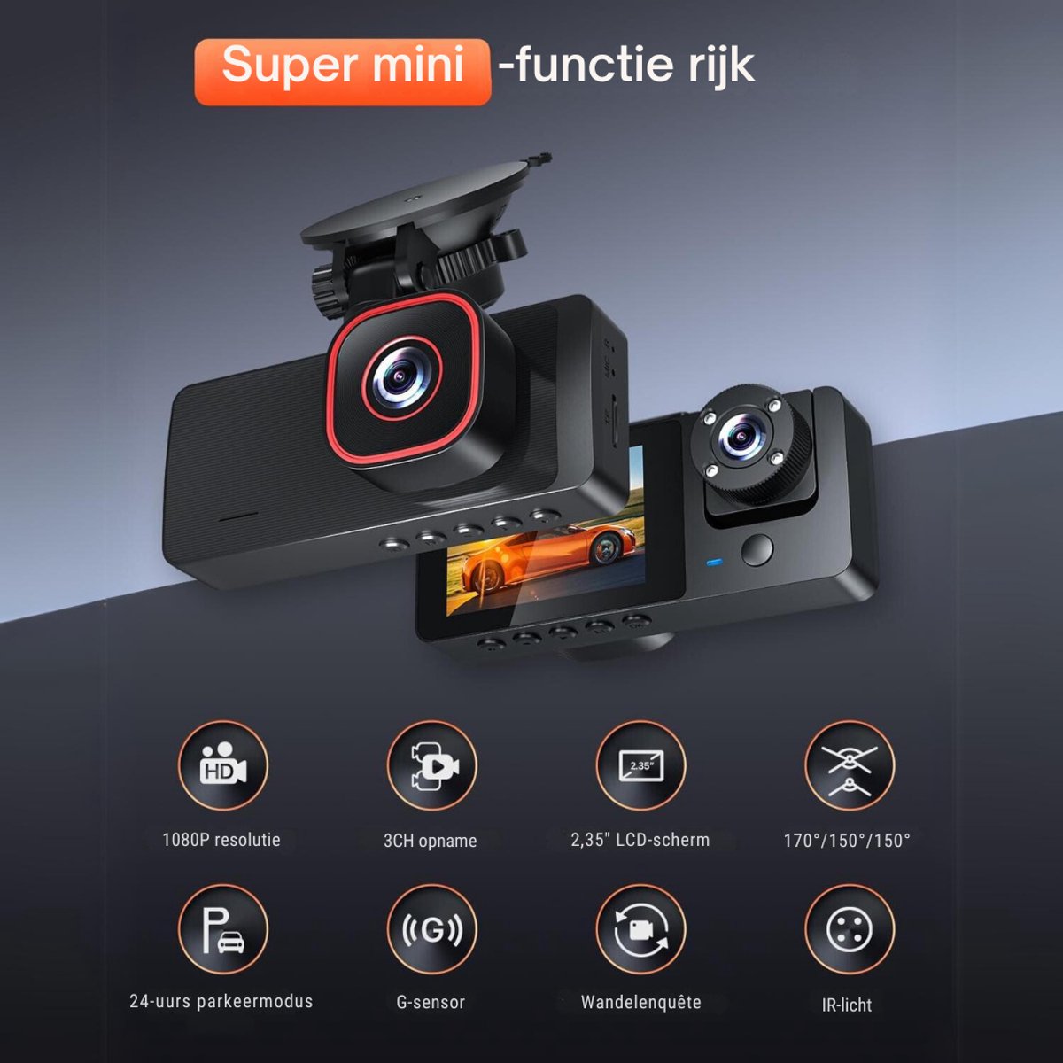 VIN® Dual Dashcam - Dashcam Voor Auto 1080p - Voor en Achter Camera – Inclusief 64GB SD-Kaart – Auto Camera Met Parkeerbewaking - Met Nachtzicht – G-Sensor – foto 4