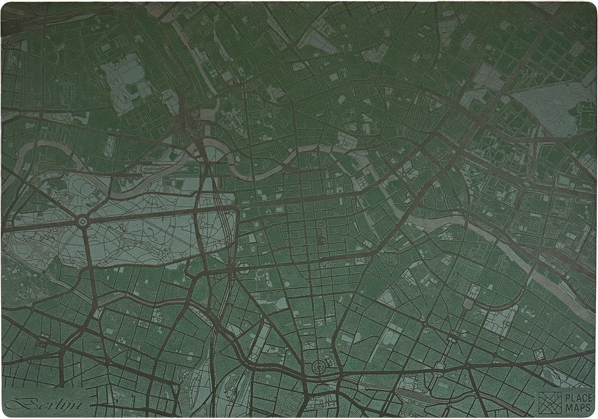 Place Maps Gegraveerde Kunstlederen Placemat Berlijn Mosgroen 1 stuk