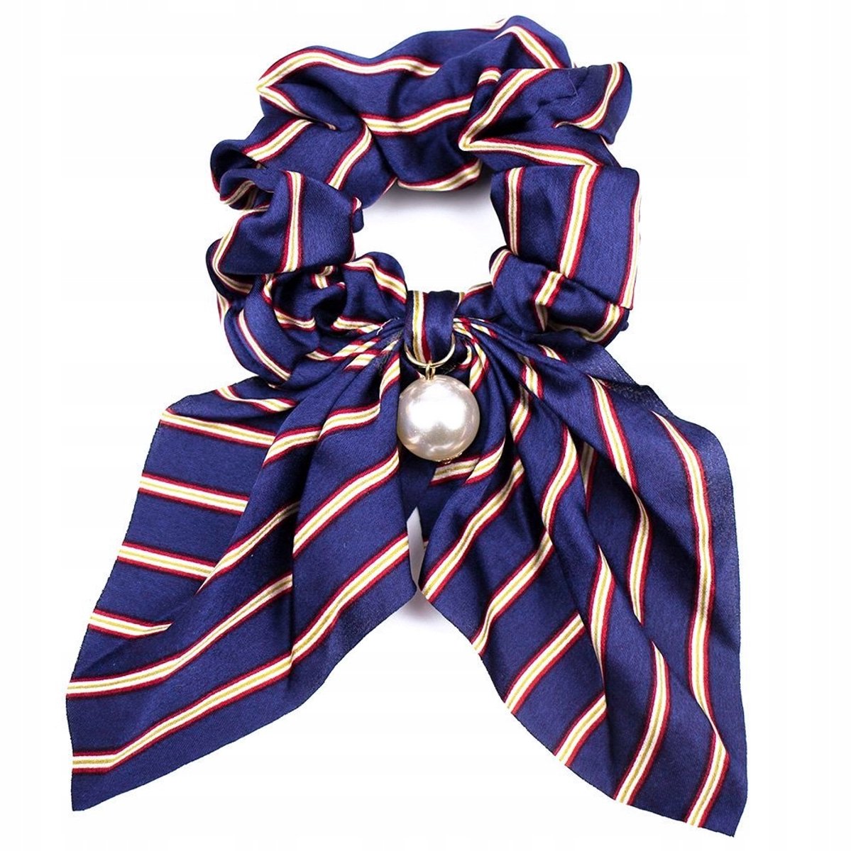 Scrunchie Haarband met Parels en Gebreid - Satijn Blauw