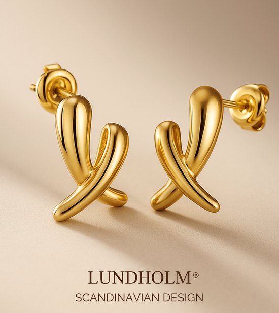 Lundholm Oorknopjes Dames Vintage Design Jewellery - Premium Stainless Steel Goud Vergulde Oorbellen - Cadeau voor vrouw tip - My Elina Serie - Scandinavisch Design