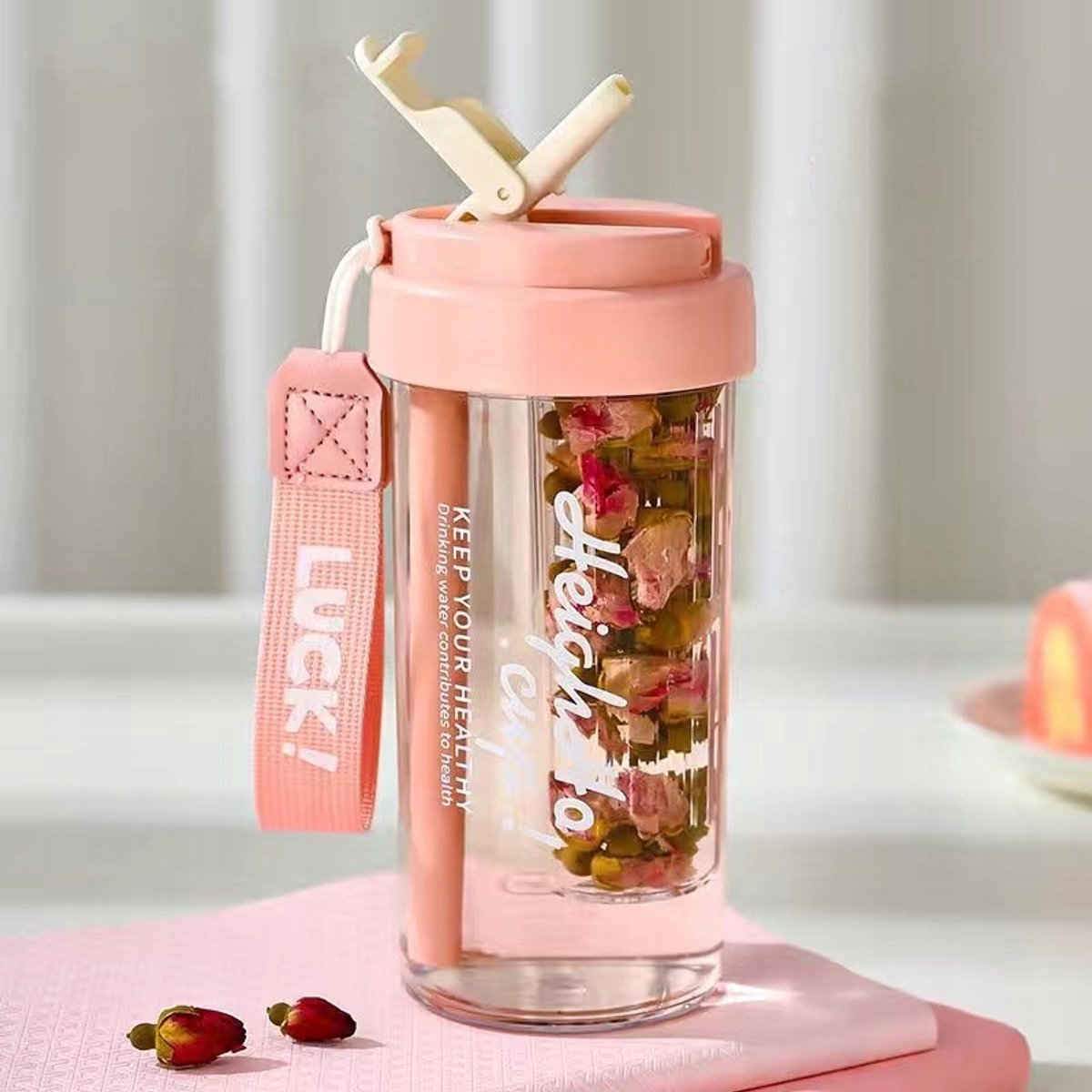 Merkloze Tritan Waterfles met Rietje - 600ml - BPA-vrij