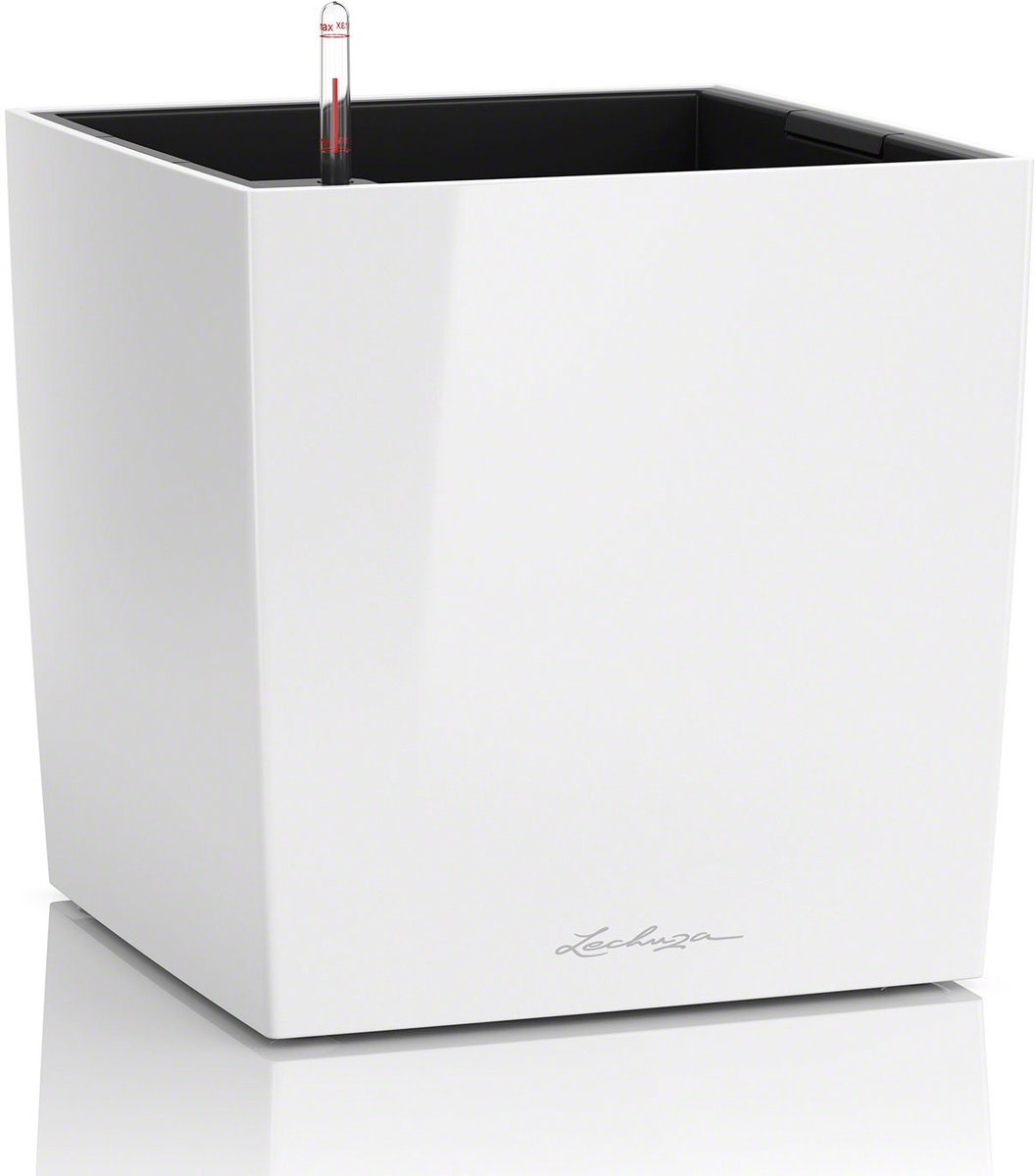 LECHUZA CUBE PREMIUM 50 - Plantenbak - met uitneembare binnenbak - met bewateringssysteem - ALL-IN-ONE set met LECHUZA-PON - wit hoogglans