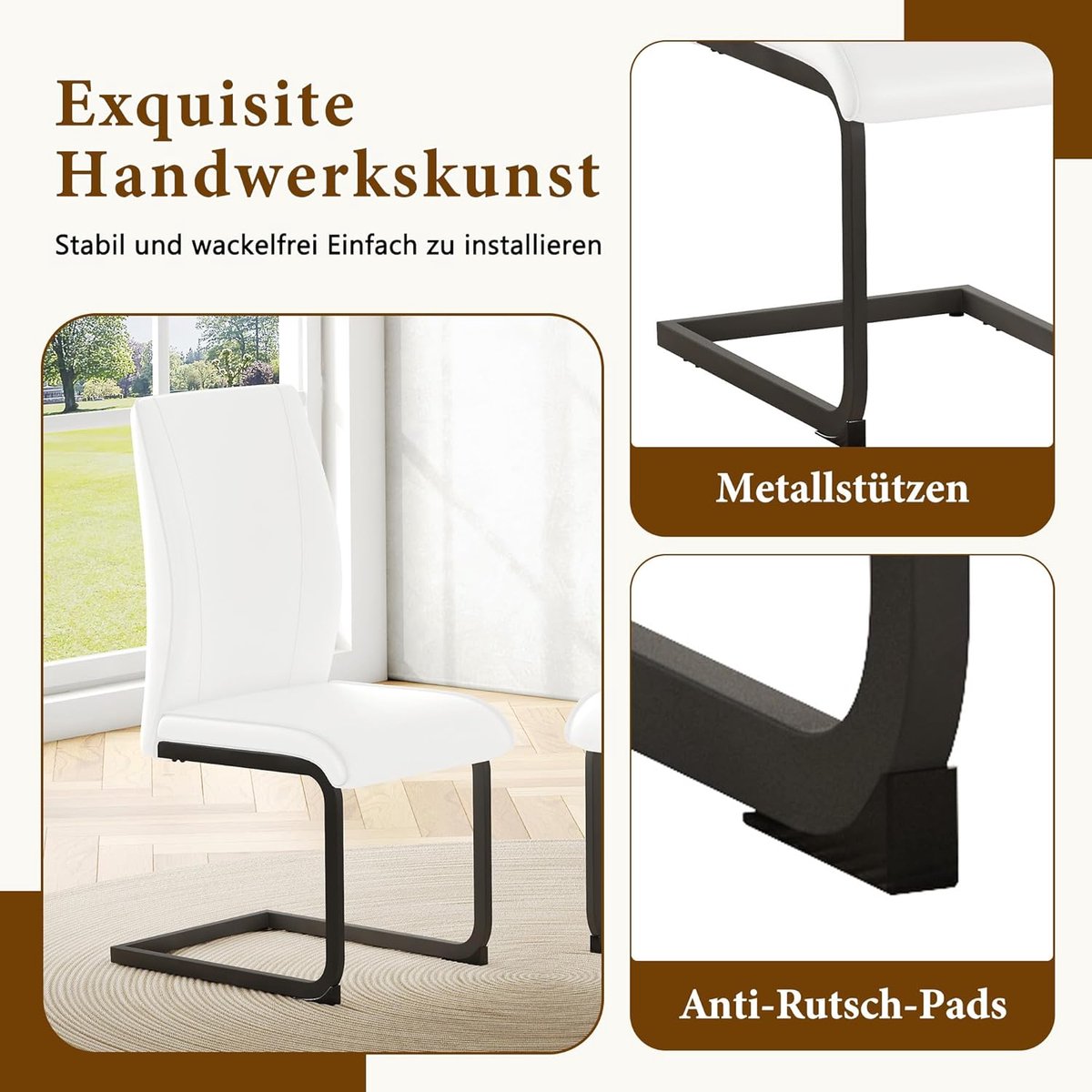 Eetkamerstoel Novihome Urban Duo 2er Set – Moderne Kunstleren Stoelen met Metalen Frame en Voetsteun, 100kg Belastbaar, Zwart & Wit, Stijlvolle Esszimmerstoelen voor Keuken, Eetkamer, Woonkamer en Bar