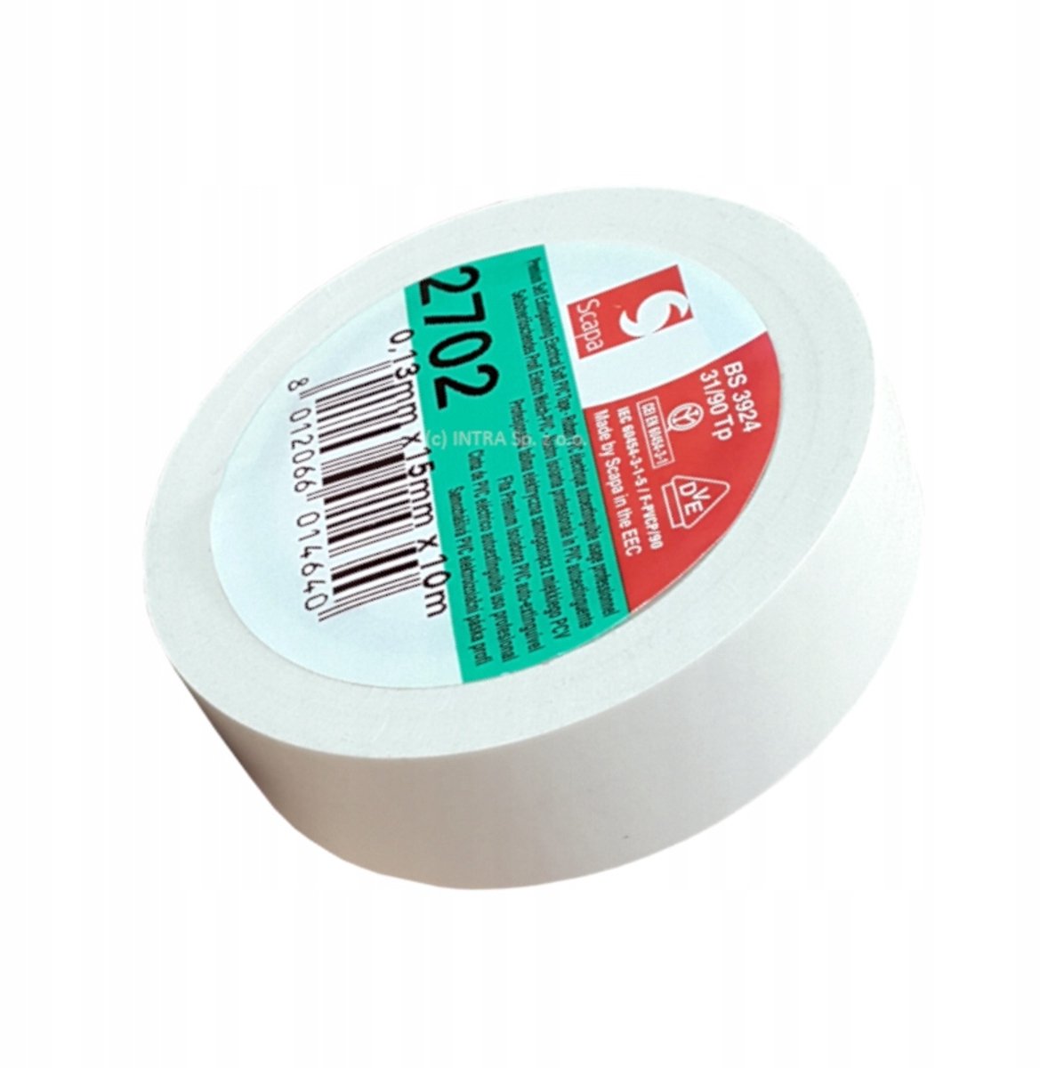 Scapa 2702 Isolatietape Wit 15mm x 10m PVC VDE UL RoHS REACH