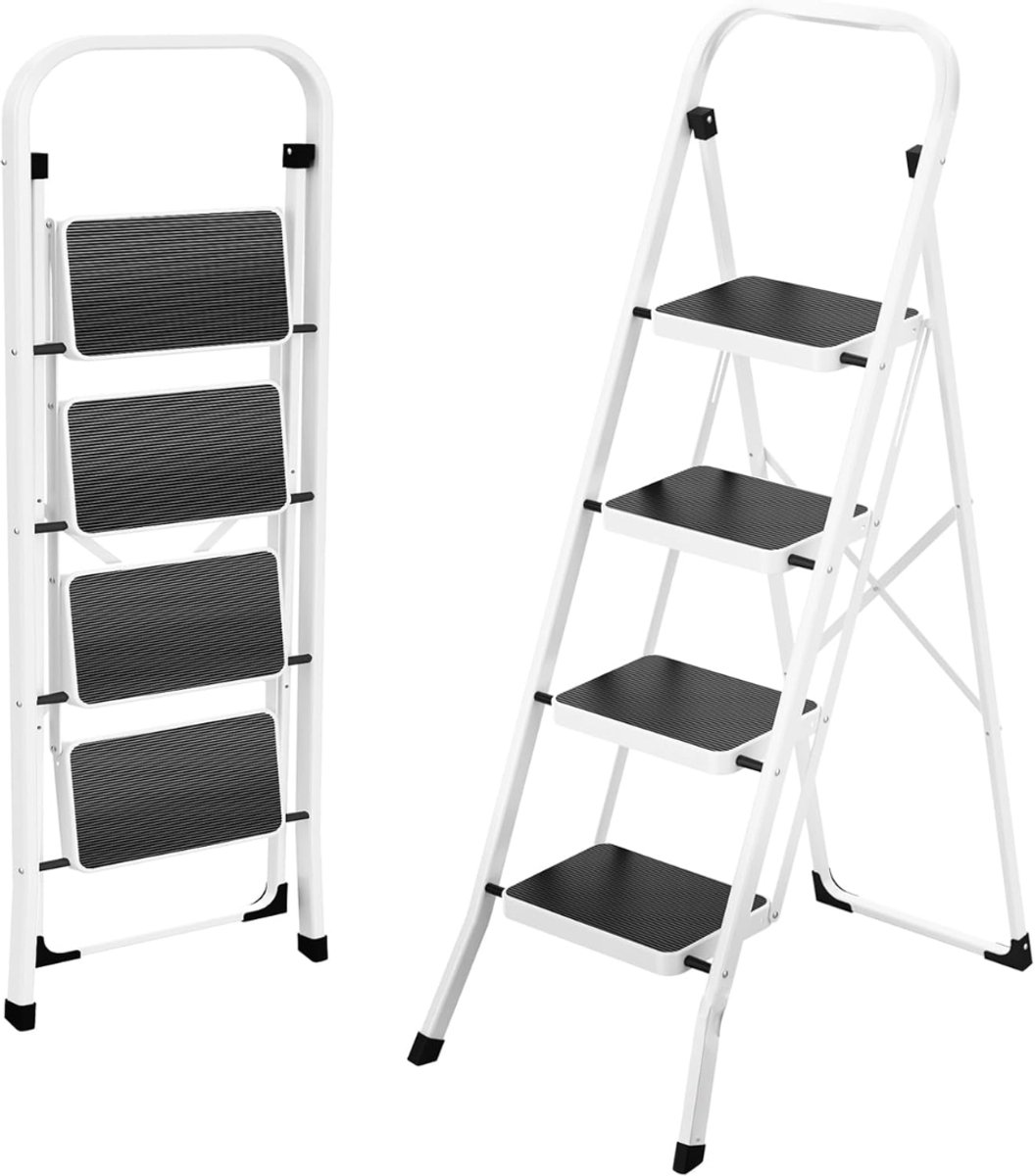 White-Label® Huishoudtrap 4 Treden - Keukentrap Inklapbaar - Opstapje - Wit met zwart