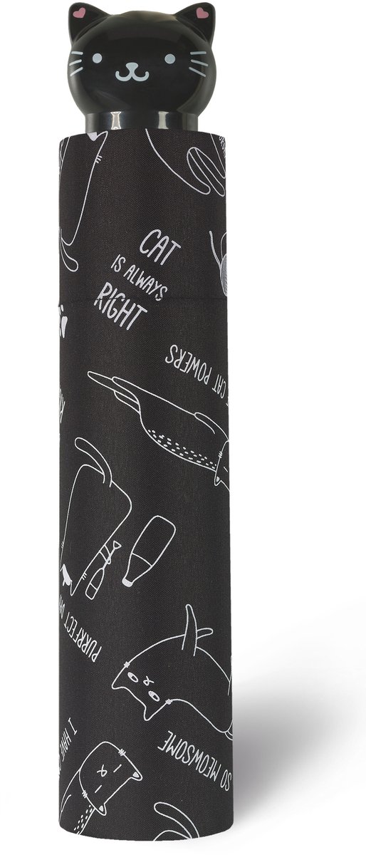 Happy Rain Essentials Mini Paraplu met Kattenprint - Winddicht & Compact