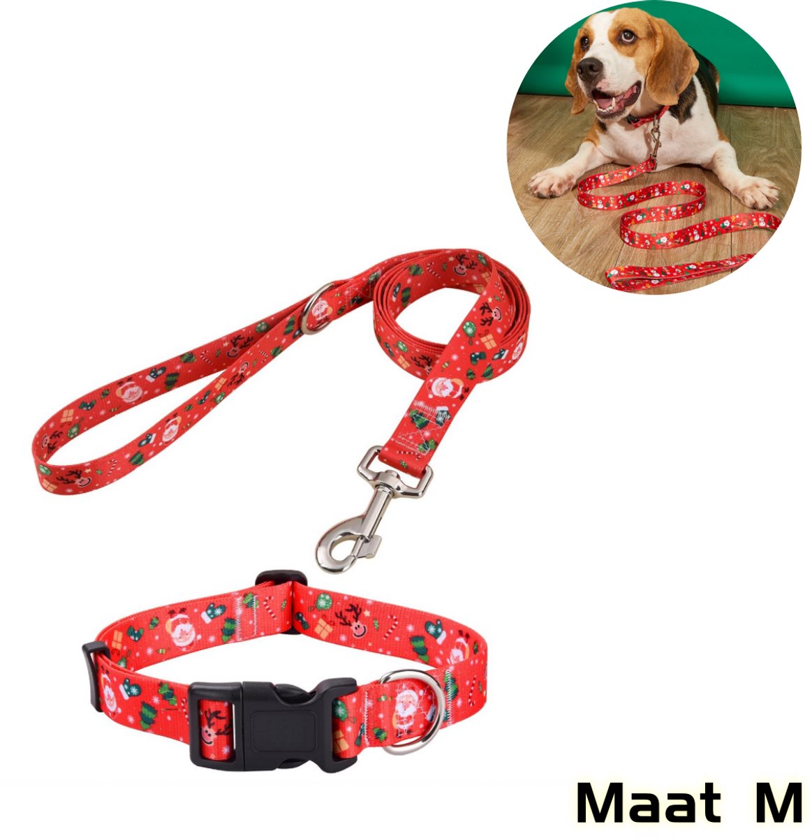 Huisdieraccessoires - Hondenhalsbanden en riemen - Kerstmanontwerp - Geschikt voor kerstfeesten - Hondenuitlaatset - Verstelbaar harnas voor kleine en middelgrote honden - Kerstversieringen - Maat M - Rood