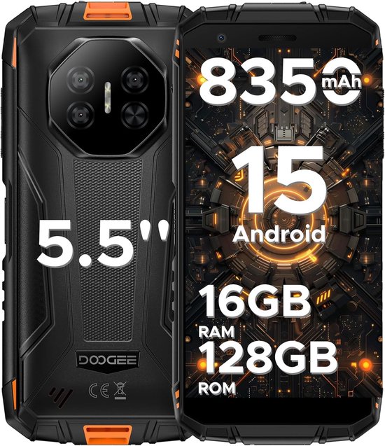 DOOGEE Fire 3 Pro 4G - Robuuste Smartphone - AI Outdoor telefoon -Android 15 - 16 GB RAM+128 GB/2TB TF -8350 mAh/18 W - 5,5 inch HD+ -Gemini AI - NFC - GPS - Face ID - Vingerafdrukscanner - Oranje