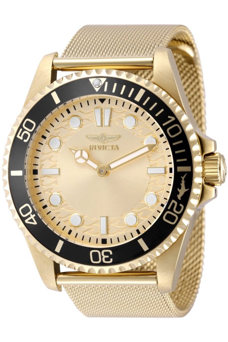 Invicta Pro Diver 49690 Heren Horloge - Waterdicht - Analoog - Quartz Uurwerk - Roestvrij Staal met gouden Wijzerplaat - 43mm