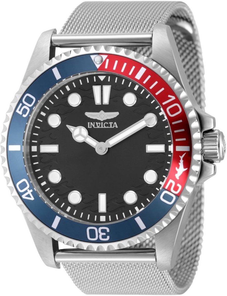 Invicta Pro Diver 49689 Heren Horloge - Waterdicht - Analoog - Quartz Uurwerk - Roestvrij Staal met zwarte Wijzerplaat - 43mm