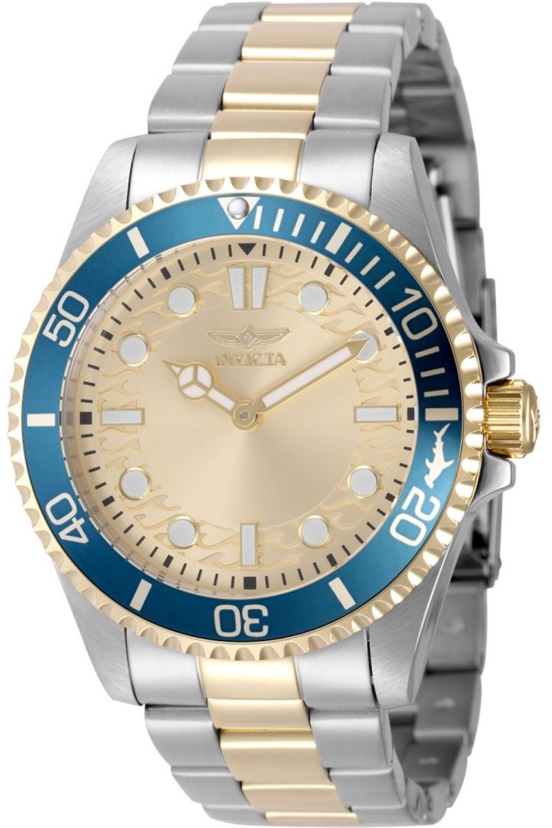 Invicta Pro Diver 49697 Heren Horloge - Waterdicht - Analoog - Quartz Uurwerk - Roestvrij Staal met gouden Wijzerplaat - 43mm