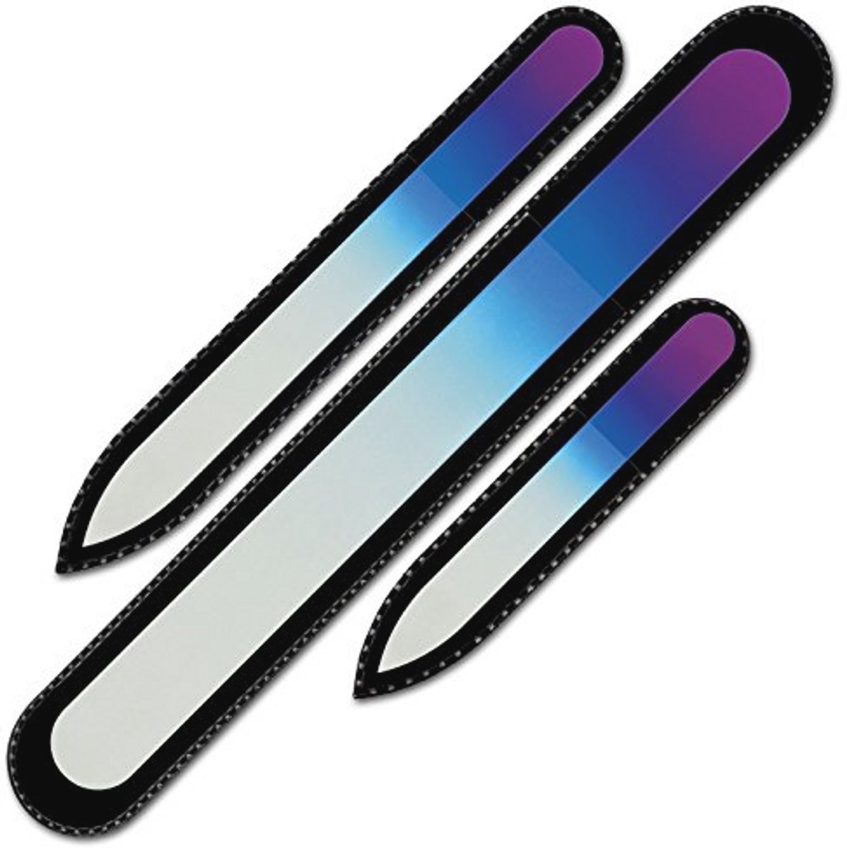 Set van 3 glazen vijl in een fluwelen tas - regenboogkleuren - echte Tsjechische opvijlen met levenslange garantie - handgemaakt