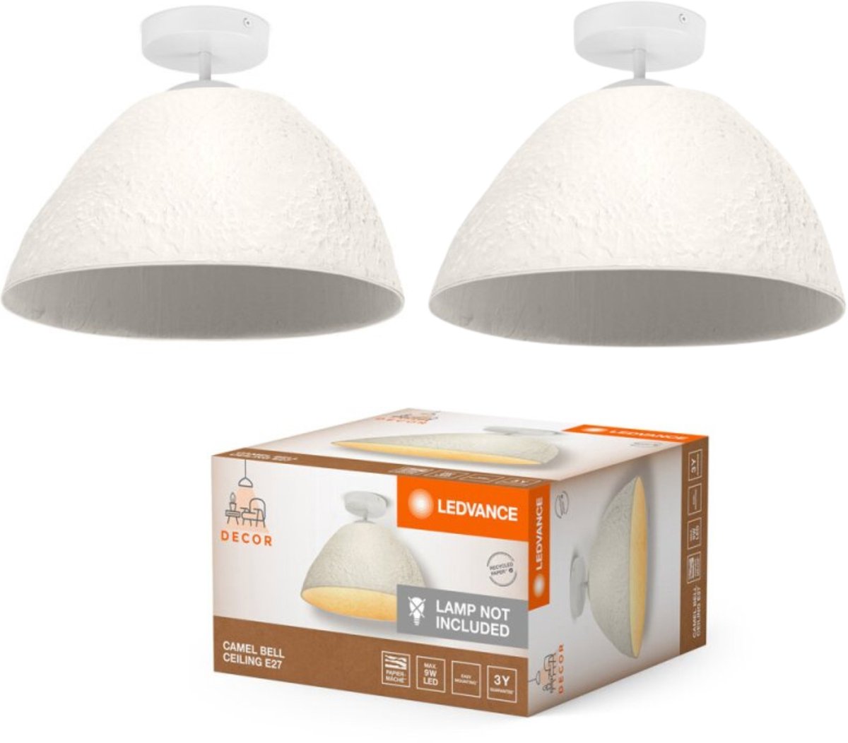 2x Premium Plafondlamp Wit - 37 cm - Universeel - Papiermache