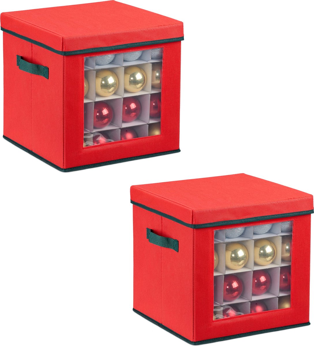 Doodadeals® - Kerstballenbox – Kerstballen Opbergbox - Vakjesdoos – Opbergdoos – Opruimen – 64 Vakken per Box – Rood – Set van 2
