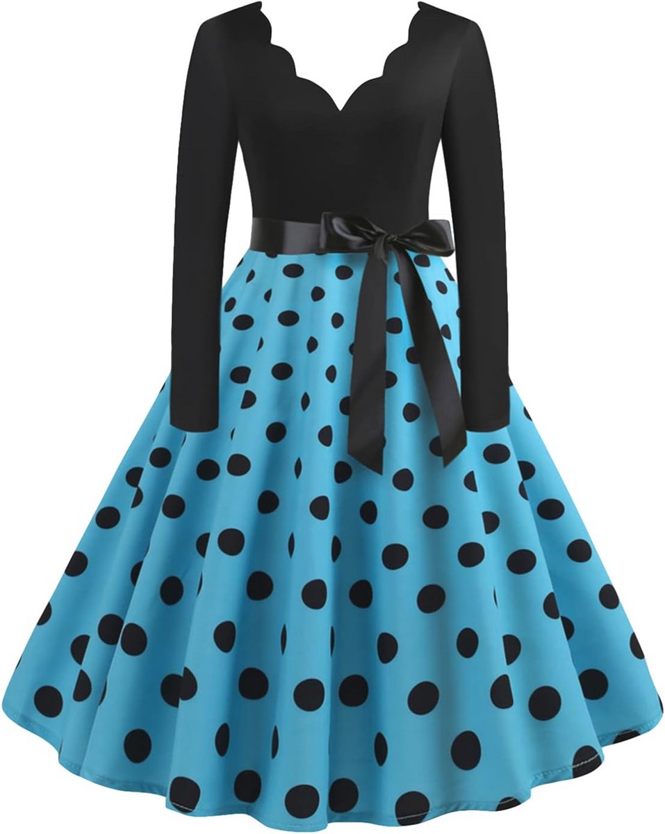 Vintage Kleurblok Swing Jurk voor Dames met V-hals