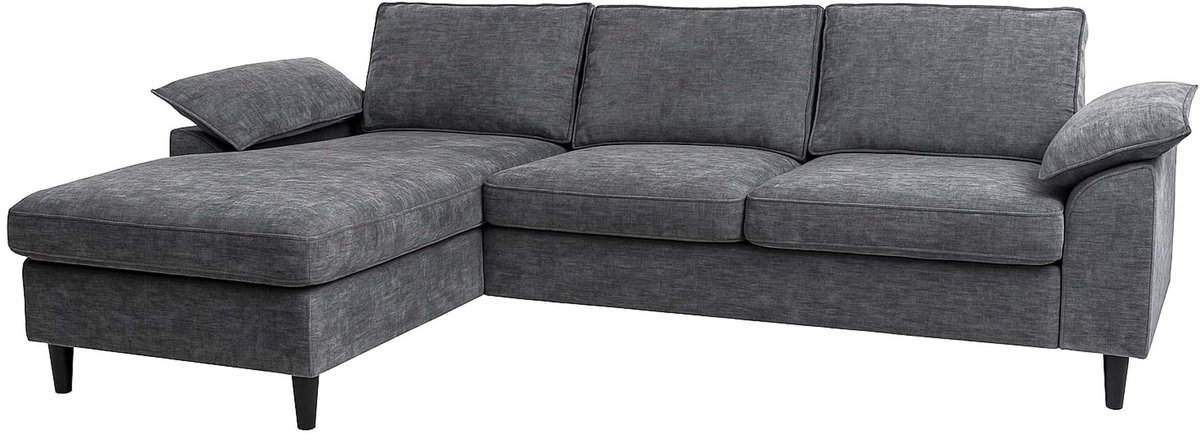 B bankstel MCW-O71, bank Hoekbank L-vorm, ligvlak links/rechts, stof/textiel hout 84x229x140cm ~ donkergrijs