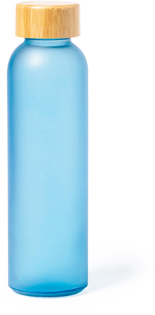 Sublimatie geschikte (mat) glazen fles - Licht Blauw - 500ml - bamboe schroefdop