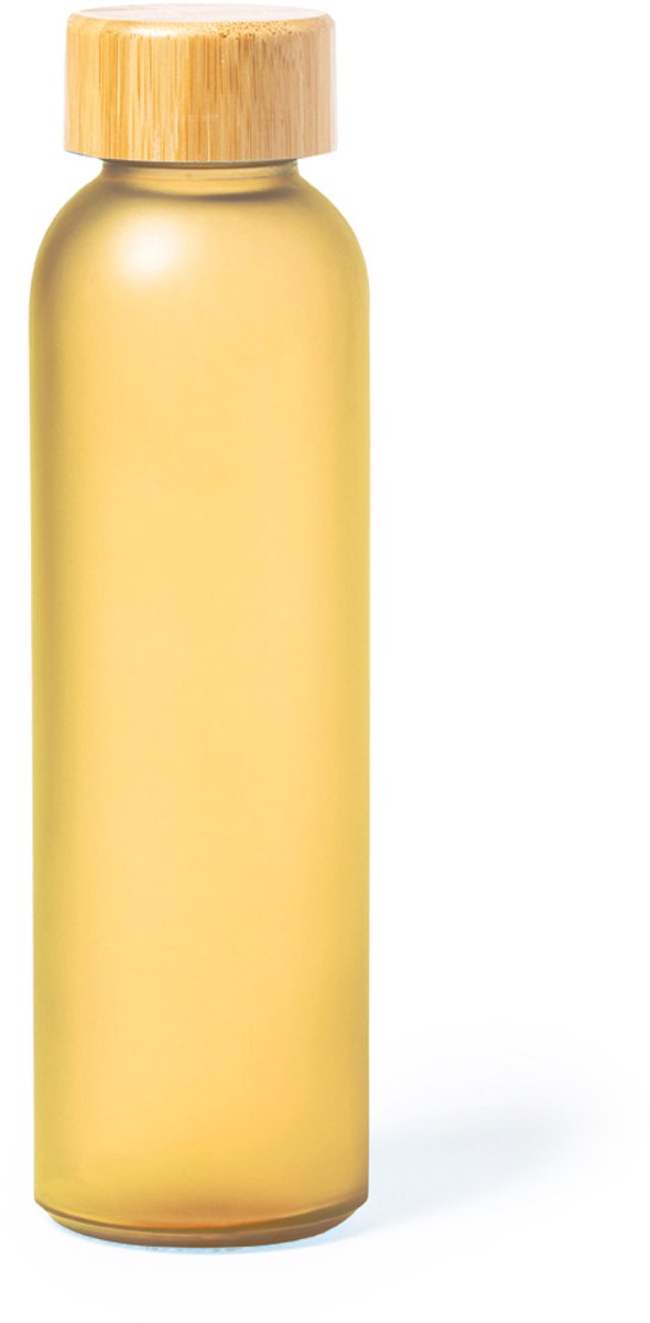 Sublimatie geschikte (mat) glazen fles - Geel - 500ml - bamboe schroefdop