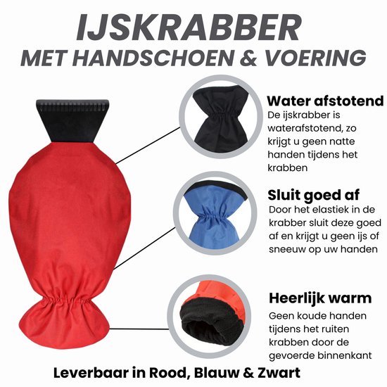 Grattoir à Glace Auto NOIR - Grattoir de Vitres - Grattoir à glace auto - Grattoir à glace avec gant - Grattoirs à glace - Grattoir de vitres chaud et doublé de l'intérieur - Accessoires auto -