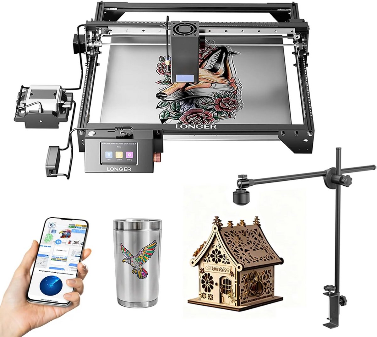 LONGER RAY5 Lasergraveermachine 40W – 400×400mm – Lasersnijder & Graveerder – Inclusief Camera-Upgrade Kit – Hout/Metaal/Acryl