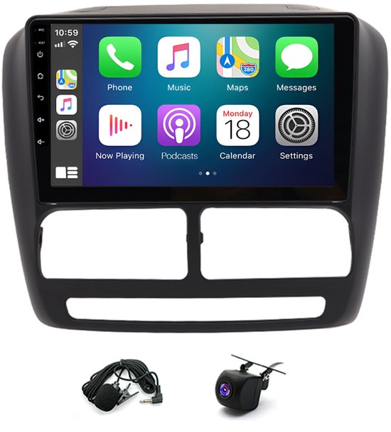 Autonavigatiesysteem - Android 14 autoradio 9 inch 4+64 GB - Compatibel met CarPlay, geschikt voor Fiat Doblo 2010-2015/Combo 2011-2018 | Drievoudig scherm
