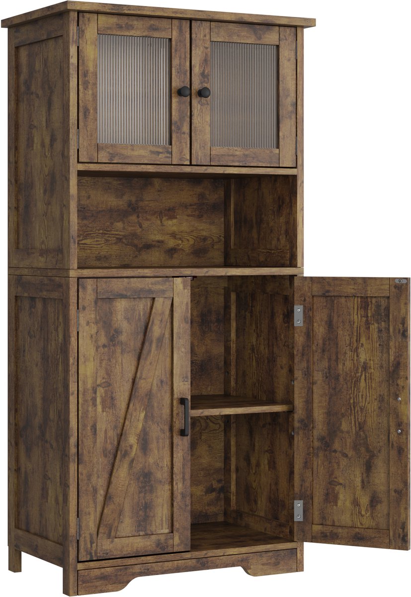Badkamerkast Grijs – vrijstaand – 30×60×128cm – verstelbare legplanken – multifunctionele opbergkast voor badkamer, keuken, woonkamer