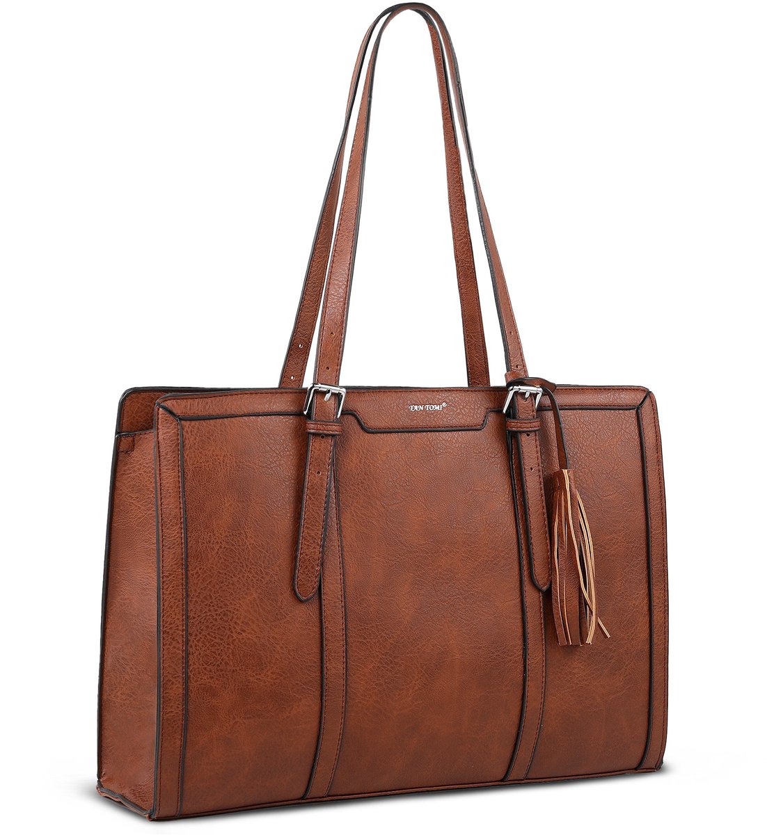 TAN.TOMI Dames Handtassen - Dames Tas Shopper met rits - Werktas - 15.6 inch Laptoptas - Schoudertas - Schooltas - Geschikt voor A4 - Bruin