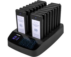 VEVOR Restaurant Pager System 16 Pagers Draadloos Oproepsysteem Touch Screen Klantoproepsysteem 500 M Gastoproepsysteem Trillingen/Flits/Zoemer Wachtrijoproepsysteem voor Restaurants/Foodtrucks/Kerken